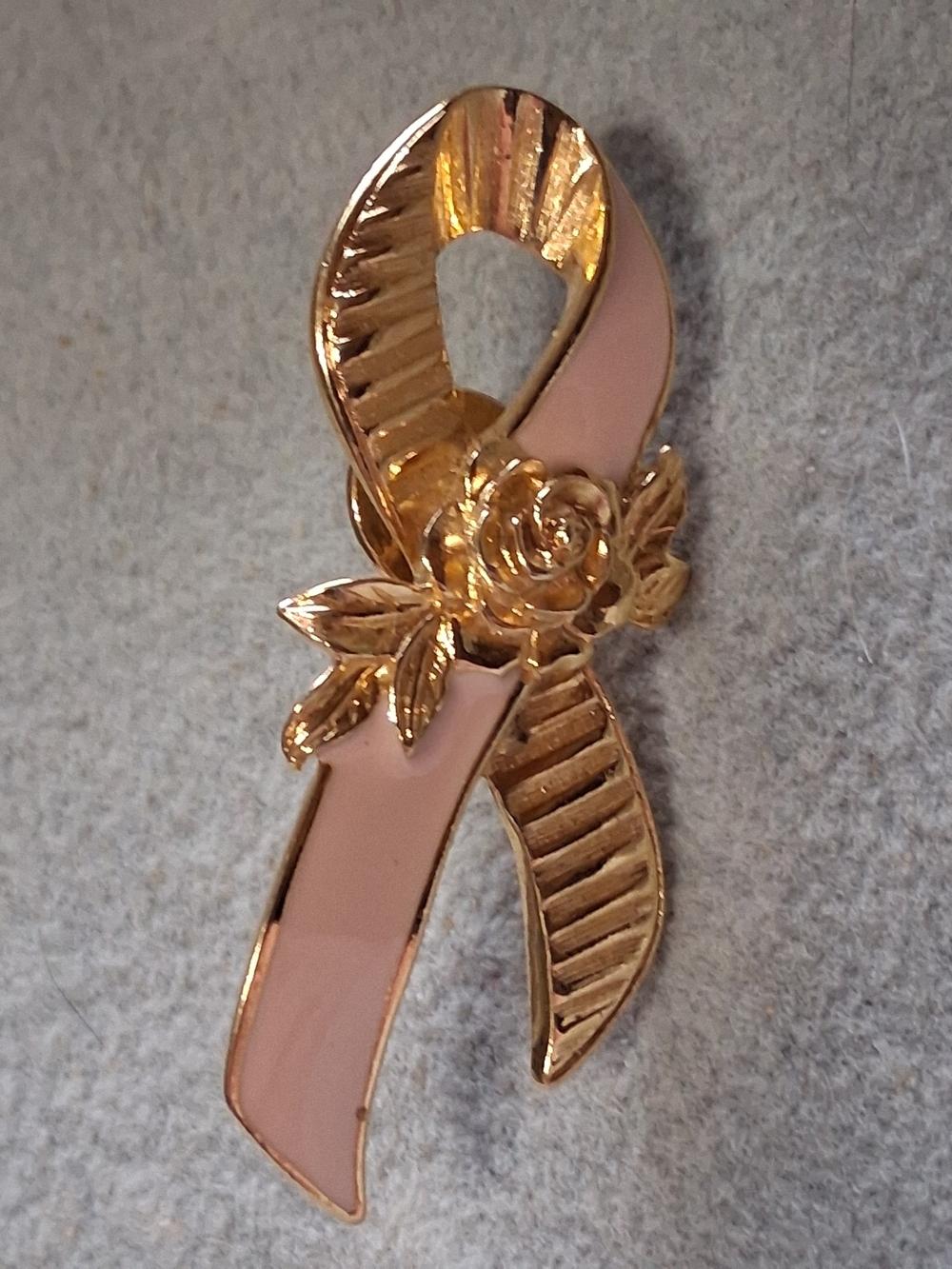 Avon Pink and Gold Ribbon Rose Brooch